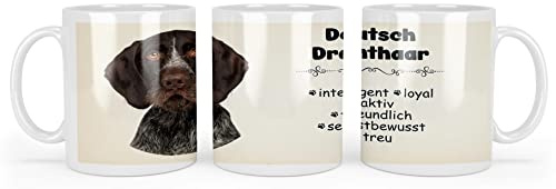 Merchandise for Fans Becher aus Keramik - 330 ml Motiv: Hund Deutsch Drahthaar mit Spruch Charaktereigenschaften(01)
