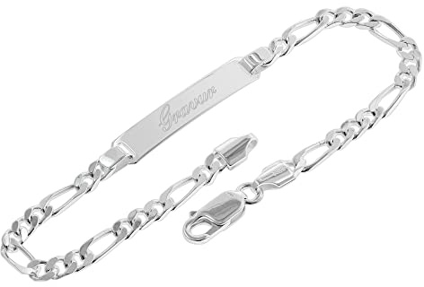 trendor Männer Gravur-Armband 925 Silber Figarokette mit Namen 41389 | Gravurschmuck aus Sterlingsilber, stabile Figarokette