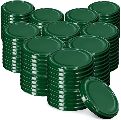 KADAX Jar Lids Ø 82 mm, Secure Metal Lids with Six Threads, Jar Seals Replacement, Twist Off Closure for Pickling and Preserving (Green, Set of 100)