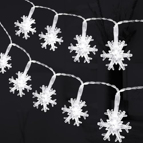 AUAUY Luci Stringa Fiocco Di Neve, 6M 40 LED Catena, Bianco Freddo | Batteria Luci, per Natale, Matrimonio, Compleanno, Festa Fecorazione, Interna e Esterna