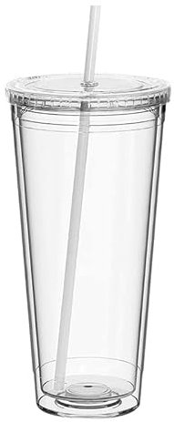 Tazza di Paglia con Coperchio Bicchiere Riutilizzabile a Doppio Strato Bicchiere di plastica Bicchiere da tè Trasparente Tazze da caffè Bottiglia d'Acqua da Esterno Fai-da-Te