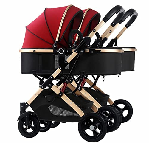 Doppelter Baby-Neugeborenen-Kinderwagen - Zwillings-Kinderwagen für Säugling und Kleinkind - Abnehmbare Babyschale mit Moskitonetz - Farbe A Grau - Tragbarer faltbarer Kinderwagen - 1 Stück - Leicht