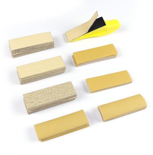 Micro Detail Sander Hand Sanding Block Kit 100 PCS 3.5”x 1”Mini Sandpaper Assortment 80 120 180 240 320 400 600 Grit for DIY Crafts Wood Finishing with Hand Sander Tool Small Sanders for Tight Spaces