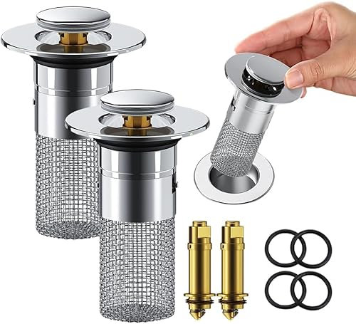 Press Type Sink Wash Basin Water Plug Drain, Waschbeckenstöpsel für Waschbecken für 34-40mm Abfluss Ablauf, Sink Bounce Core Drain Strainer Universal Abfluss Haarfänger für Bad und Küche (2)