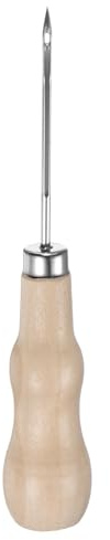 sourcing map Handwork Sewing Awl Reed Wood Hollow Awl Leather Punch Hole Tool with Wooden Handle Scratch for Broken Wire Make Mark Drilling Stitching Repair and DIY Handmade, Log Color