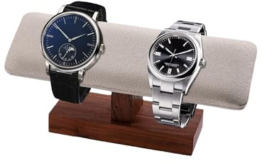 TINGSING Walnut Watch Stand T-Bar Watch Holder Faux Suede Watch Rack Bracelet Display Stand Jewelry Organizer for Watches, Braceletes, Watch Stand for Men, Men's Gift on Christmas,Beige