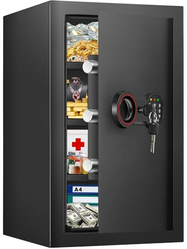 75L Großer Safe Tresor Feuerfest für Zuhause, Digitaler Tresore mit Zahlenschloss, Drei abnehmbare Regale und Sensor-Licht, Möbeltresor für Geld, Schmuck, Reisepass und Dokument