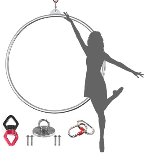 Quixnova Aerial Lyra Hoop Reifen aus Edelstahl für Erwachsene, 85/90 cm Lyra Hoop Aerial Hoop Set, Single Point Circus Hoop, für Tanzstudio, Aerial Fitness,85cm-3.2cm