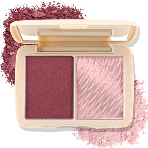 Boobeen 2 Colores Paleta Maquillaje Blush Highlighter Contour, Paleta Blush Contouring Mate y Brillante, Colorete en Polvo Face Blusher Highlight Bronzer Shade, Altamente Pigmentado Blendable