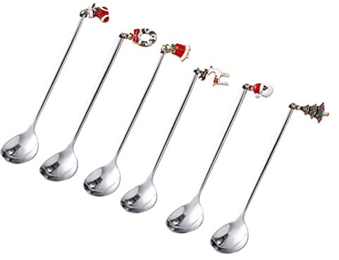 UTHCLO 6-teiliges Set Mit Weihnachtlichen Edelstahllöffeln Zum Rühren Und Mischen Von Kaffee Tee Und Desserts