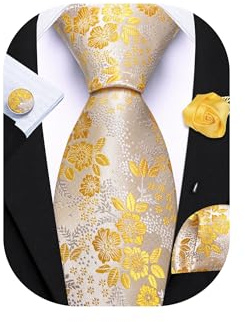 Barry.Wang Krawatte mit Blumenmotiv für Herren, Seidenkrawatte, Einstecktuch, Manschettenknöpfe, Set, formelle Hochzeit, Party, Business