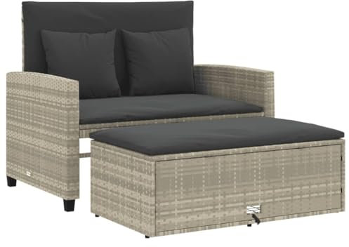 HETFTJN Küchensofa Lounge Sofa Outdoor Garden Sofas Mini Lounge - Gartensofa mit Kissen 2-Sitzer Hellgrau Poly Rattan für Schwimmbad Terrasse Balkon Speisesaal