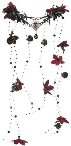 MOSTORY Schwarzes Fee Blumen-Kopfstück - Gotischer Blumen-Haarreifen, dunkle Elf-Krone für Hexen-Outfit, Halloween Zubehör für Frauen, Renaissance Faire Kostüm Cosplay