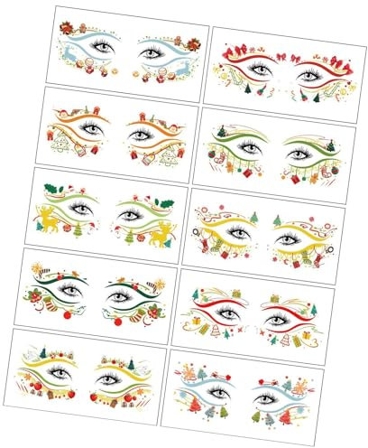 AYPOHU 10 Stück Weihnachts Augen Aufkleber Ungiftig Wassertransfer Temporäre Tattos Aufkleber Für Urlaubsspaß Einfach Zu Entfernen