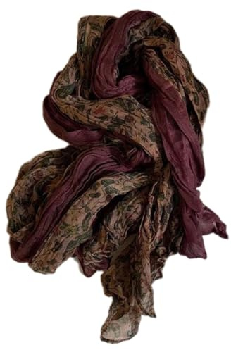 Plissiert Schal für Damen 180x80cm,Leicht Halstuch Weich Tuch,Schal Scarf mit Blumen Muster,Vintage Schal für Party,Shopping,Strand,Hochzeit,Festlich,für Frühling Sommer Ganzjährig