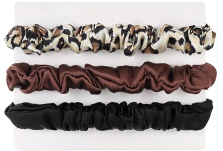 Michooyel 3 Stück Seiden Haargummis Damen 100% reine Maulbeerseide, 1.5cm Mini 16 Momme Seide Haarringe mit Gummiband, Haargummis für Damen Silk Scrunchies (Black Brown)