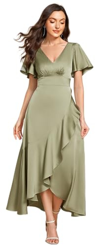 Ever-Pretty Robe de Demoiselle d'honneur Femme Satin Sexy Dos Nu Bretelle Fine Vert Sauge 38