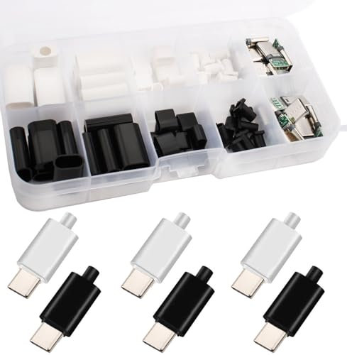 RUNCCI-YUN 20 Pezzi 24 pin USB C 3.1 saldare maschio connettore, Tipo SMT con alloggiamento connettore USB C diy male per interfaccia di linea dati (10 set neri + 10 set bianchi)