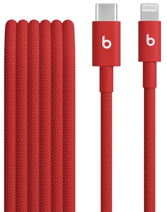 Beats USB-C a Lightning Cable trenzado (1,5 m), carga rápida, diseño duradero que no se enreda, permite cargar dispositivos Apple con puerto Lightning — Rojo Fuego