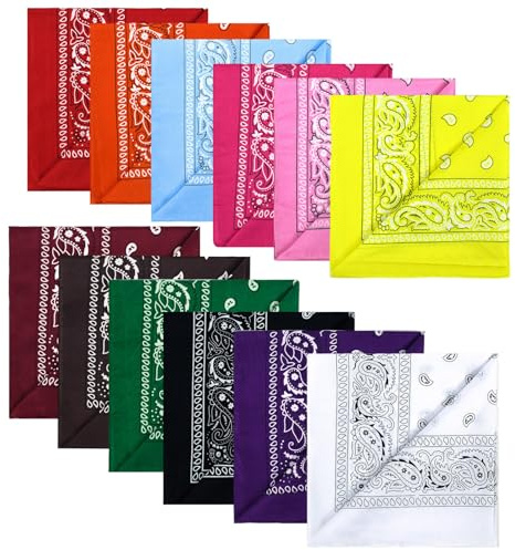 Boarle 12Pcs Bandanas mit Original Paisley Muster Farbe der Wahl Kopfbedeckung/Haar, Magic Outdoor Sport Bandana Original Paisley Muster Mehrfarbige Wahl Baumwolle Bandanas