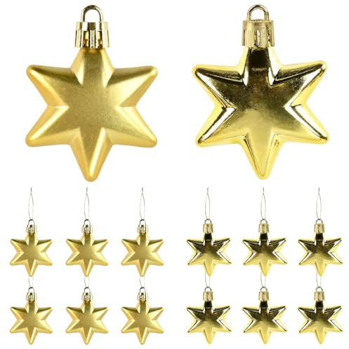 12 Stück Weihnachtsbaumschmuck,4.5cm Stern Weihnachten Deko Weihnachtsbaum Anhänger mit Lanyards, Christbaumschmuck Set Weihnachtsbaum Deko & Christbaumschmuck