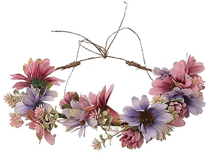 WOONEKY Anmutiger Künstlicher Chrysanthemenkranz Kopfschmuck Verstellbar Brautkranz Damen Festival Hochzeits Stirnband