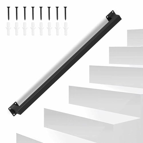 Eikuavons Handläufe Handlauf Treppengeländer Geländer Schwarz Wandhandlauf Wand Treppe, Quadratisches Rohrdesign, Treppengeländer Innen und Außen für Treppen, Brüstung, Balkon, Länge: 80 CM