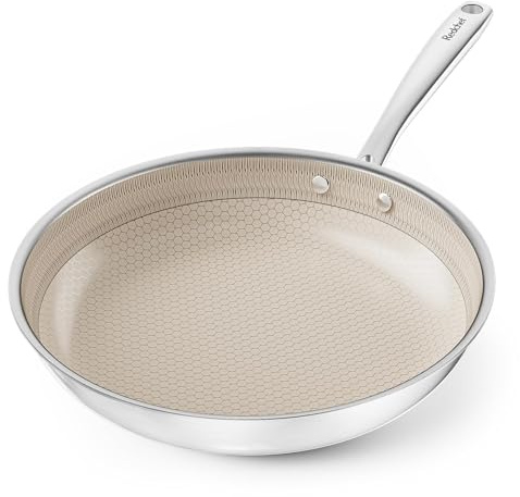 Redchef Non Stick Frying pan 28cm, Ceramic Frying pan, Hybrid Tri-Ply Stainless Steel Pan,Non Toxic,PTFE/PFAS/PFOA Free,Dishwasher/Oven Safe (Beige)
