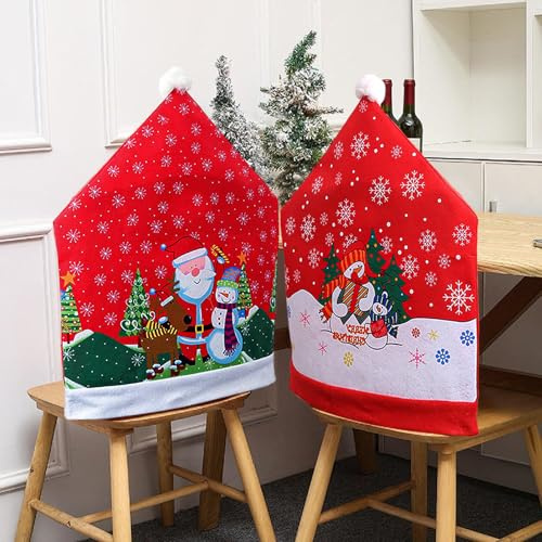 XTDMJ Weihnachtsstuhlüberzug 6er Set, Weihnachten Stuhlhussen Universal Stretch Stuhlbezug Weihnachtsdekoration, Stuhlbezug Husse Weihnachtsdeko Stühle Überzieher für Zuhause, Urlaub, Esszimmer