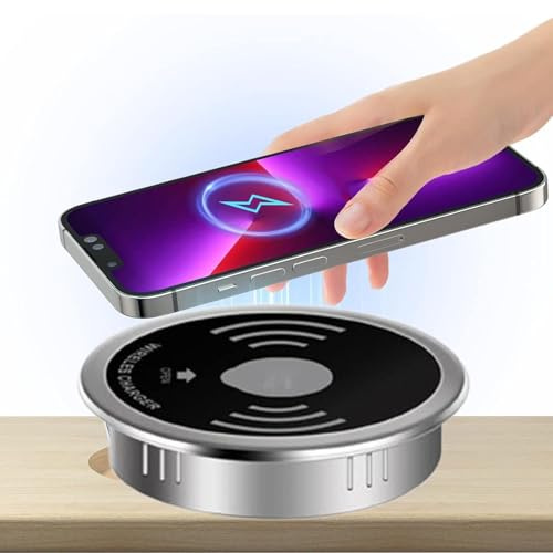 3-in-1 Desk Embedded Wireless Charger, 60mm Grommet Hole Installation, Qi Standard 5W/15W Charging Pad with USB-C Port for Office Desk, Cafe, Restaurant
