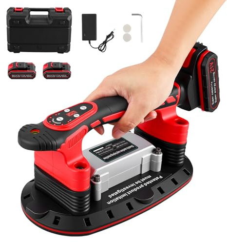 Vibratore per piastrelle a batteria con portata di 100 kg, vibratore per piastrelle con 6 velocità regolabili per piastrelle da pavimento e da rivestimento (2 batterie e caricabatterie)