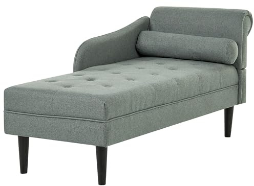 Beliani Chaiselongue rechts Stoff grün gesteppt mit Kissen Holzbeinen modern Yvoire