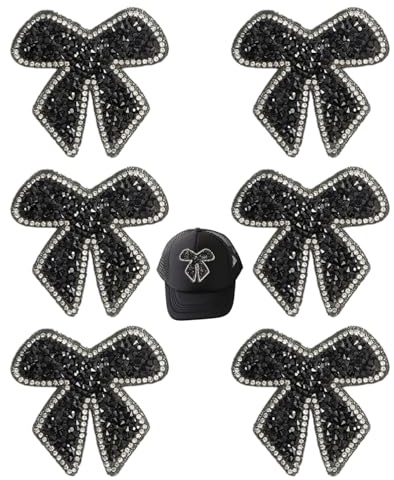 WINXMIN 6 toppe termoadesive con ferro da stiro e strass da applicare con ferro da stiro, Toppe Fiocco di Strass da Stirare e Cucire, per vestiti e scarpe (nero)