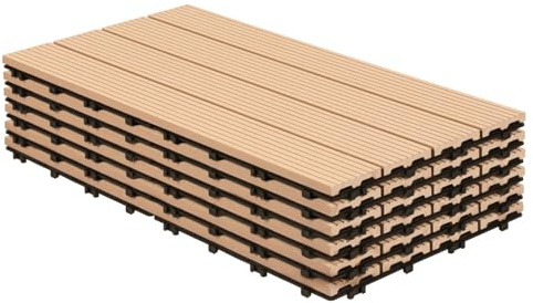 Vkechh WPC terrassplattor 30 x 60 cm i teakfärg, 18 stycken (3 m²) med klicksystem, vattentäta terrassplattor i träutseende, lättskött balkonggolv (WPC-klickkakel)