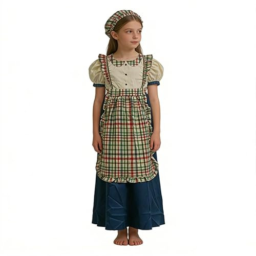 Girls Fake 2-Piece Dirndl Dress Costume Set with Hat, Perfect for Oktoberfest, Themed Parties, Cosplay & Dress-Up Play (7-8Y)