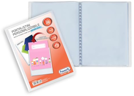 Favorit Portalistino con Buste Fisse e Tasca Frontale Personalizzabile - Fogli 30 trasparenti - 15x21 cm A5