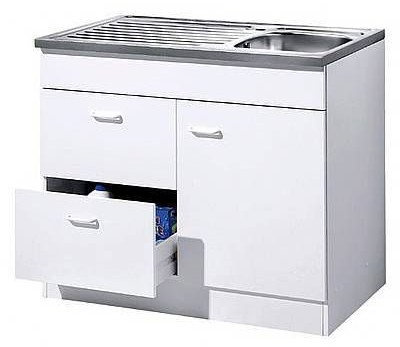 Spülenschrank Start mit 1 Tür, 2 Auszügen und 1 Auflagebecken Farbe: Weiß, Größe: 100cm W x 60cm T