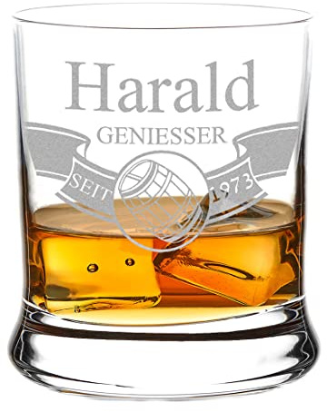 Leonardo Whiskyglas mit Gravur - Personalisiert mit Name - Graviertes Whisky Glas - Whisky Tumbler - Geschenke für Whiskey Liebhaber zum Geburtstag - Geschenk für Sie & Ihn - Motiv Banner mit Fass