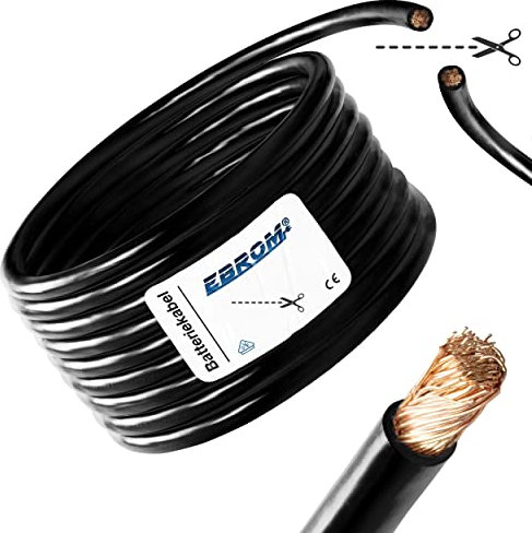 EBROM Batteriekabel - Aderleitung SCHWARZ, H07V-K 6-10 - 16-25 - 35-50 - 70 oder 95 mm² Batterie Kabel 99,9% OFC Kupfer, Meterware, Ihre Auswahl: 16 mm2, x Stück im Warenkorb = x Meter von 16mm2