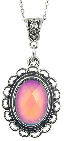 FUN JEWELS - Collier d'humeur avec pendentif - pierre ovale/change de couleur - style vintage - multicolore - chaine de 45,5 cm avec extension de 5 cm