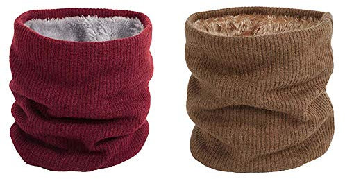YEKEYI 2 Stück Unisex Winter Warm Schal Halswärmer Outdoor Reiten Schals Infinity Strickschal, Weinroter Kaffee, Einheitsgröße