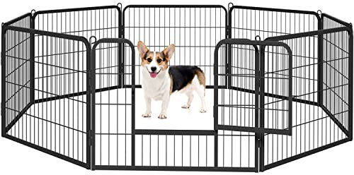 Yaheetech 8-TLG Welpenlaufstall Freilaufgehege mit Tür Laufstall für Hunde/Kaninchen/Kleine Haustiere je 80 cm x 60 cm