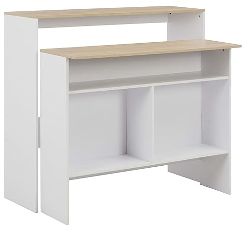 vidaXL Barbord med 2 bordsskivor vit och ek 130x40x120 cm