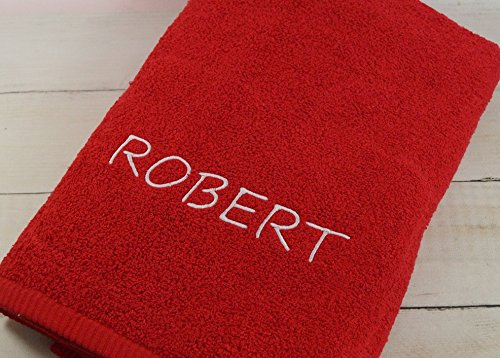 Generisch ★ Handtuch mit Namen Bestickt ★ Duchtuch ★ Geschenk ★ Badetuch ★ 500 g/m2 ★ (Rot, 70 x 140 cm)