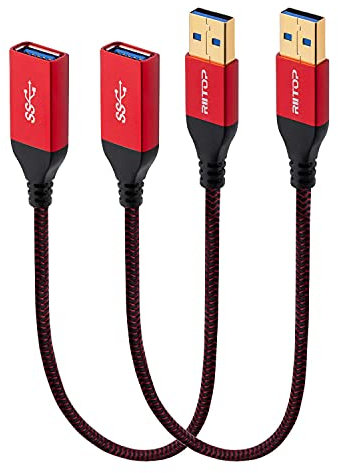 RIITOP USB 3.0 Extension Cable Short 0.3m (2Pack), USB3.0 Type A Male to Female Extender Cord 5Gbps 1Feet Nylon Braided Cord