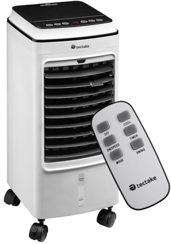 tectake® Rafraichisseur d'air Mobile sans évacuation 3 en 1 Ventilateur et Humidificateur 3 Programmes avec Télécommande Éclairage LED Ventilateur portable Ventilateurs pour Chambre Salon Bureau
