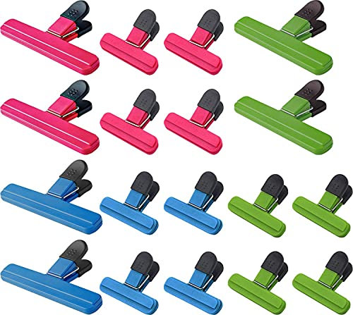 WUWEOT 18 Stück 2 Größe Verschlussclips für Tüten Verschlussklammern Kunststoff Lebensmittelklammer Tütenclips Food Bag Clips für Kaffee-Snacks 3 Farben