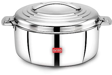 AVIAS Platina Premium Stainless Steel Casserole with Double Wall Insulation, Hot Pot for Roti, Rice, Gravy, Curry, Silver Hot Box, Twist Lock - 1.5L | Double-Wall Insulation, Twist-Lock Steel Lid, Food-Grade Stainless Steel, Keeps Food Hot for Longer, Serving & Storage