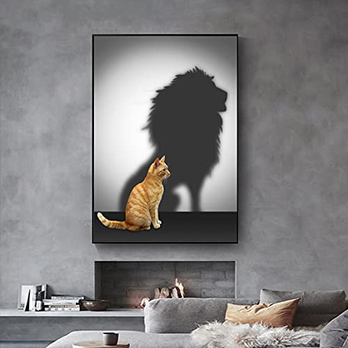 XIANGPEIFBH Katze Löwe Poster Schwach und Stark Leinwand Malerei Wandkunst Bilder für Wohnzimmer Home Innendekoration Tierdrucke 20x35cm (8''x14'') Innenrahmen