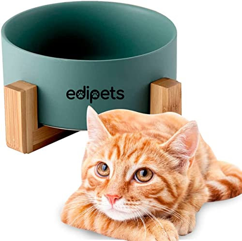 Edipets, Comedero Perro Gato, 400, 800 y 1900 ml, Cerámica, Individual y Doble, Soporte de Bambú Antideslizante, Pequeño Mediano y Grande, 5 Colores (Simple Pequeño, Verde)